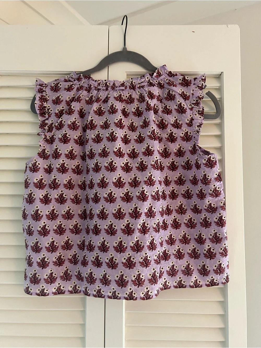 NWT J. Crew Ruffle-trim Button-up Top Block Print Sleeveless Lavender XS Bow